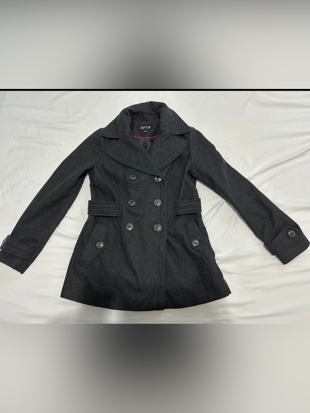 APT. 9 Women’s Peacoat Size S Charcoal Gray Double Breasted Belted Wool Blend